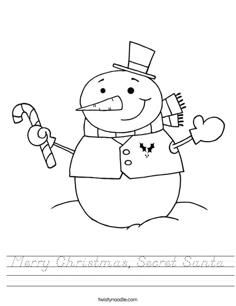 Snowman Holding a Candy Cane Worksheet