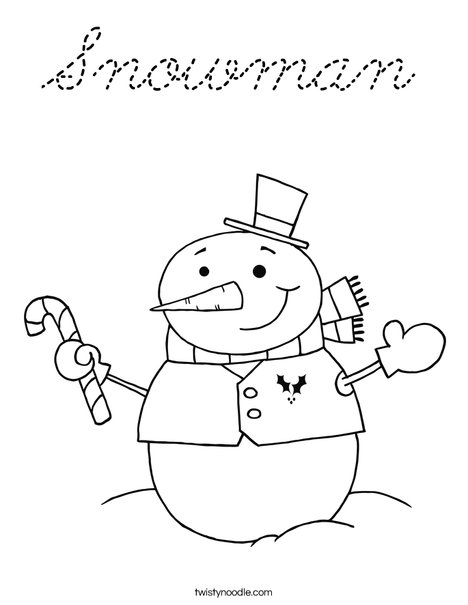 Snowman Holding a Candy Cane Coloring Page
