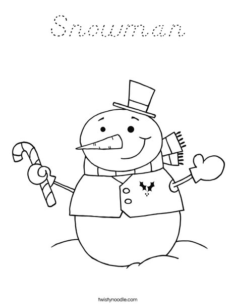 Snowman Holding a Candy Cane Coloring Page
