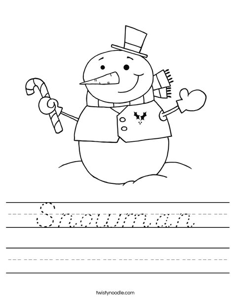Snowman Holding a Candy Cane Worksheet