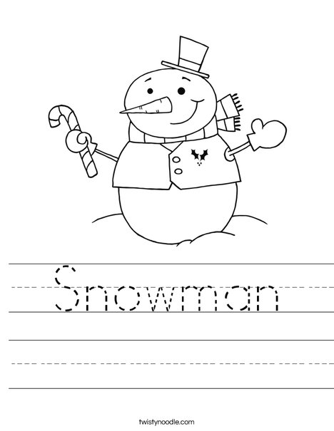 Snowman Holding a Candy Cane Worksheet