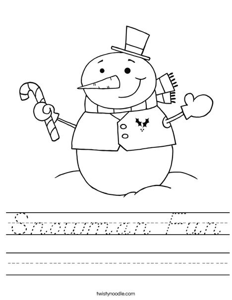 Snowman Holding a Candy Cane Worksheet