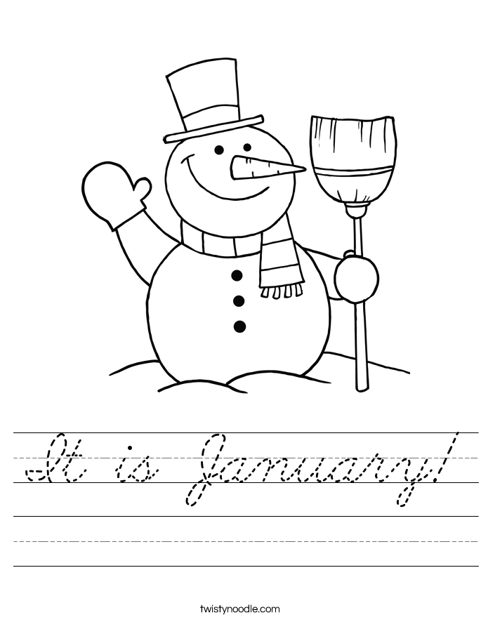 It is January Worksheet Cursive Twisty Noodle