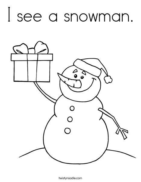 Snowman with a Present Coloring Page