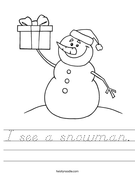 Snowman with a Present Worksheet