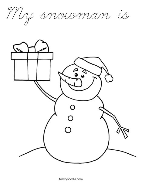 Snowman with a Present Coloring Page