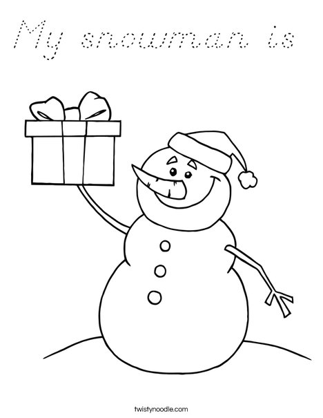 Snowman with a Present Coloring Page