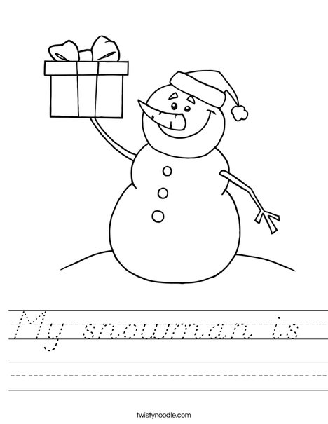 Snowman with a Present Worksheet
