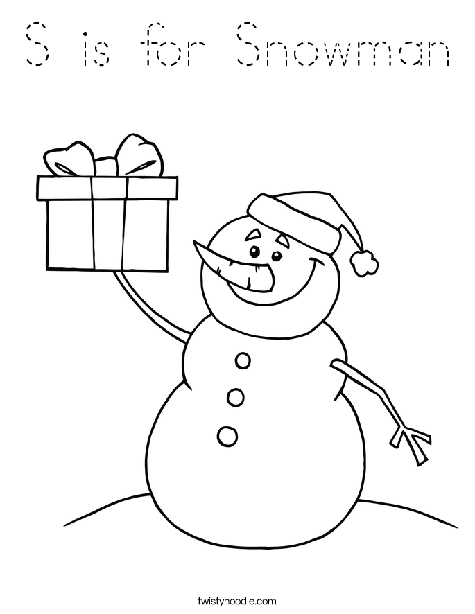 S is for Snowman Coloring Page