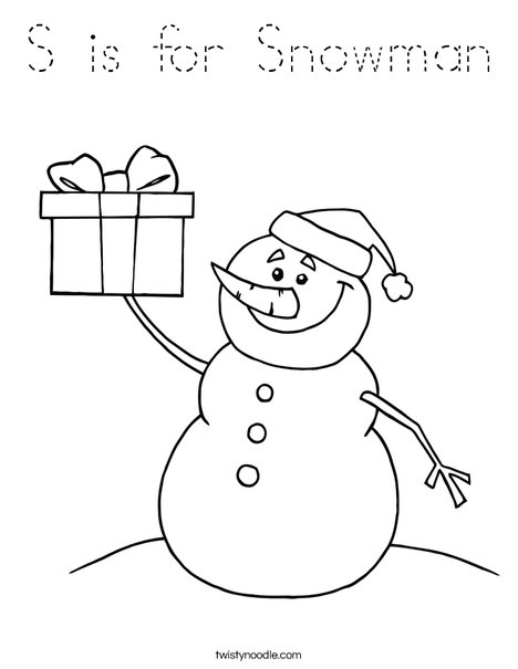 Snowman with a Present Coloring Page