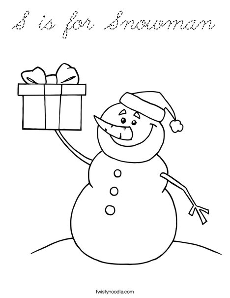 Snowman with a Present Coloring Page