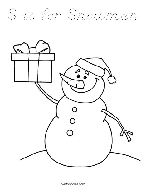 Snowman with a Present Coloring Page