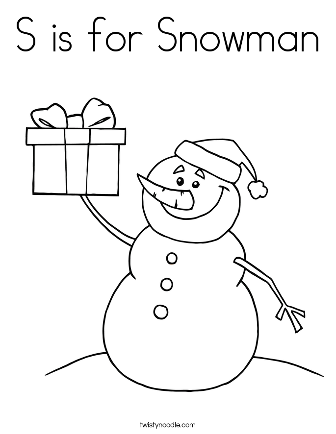 S is for Snowman Coloring Page