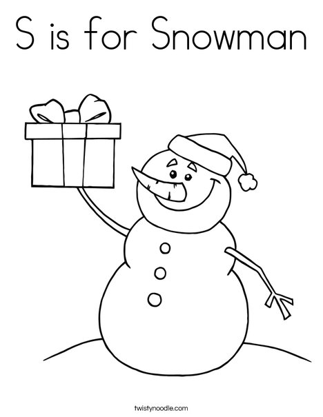 Snowman with a Present Coloring Page