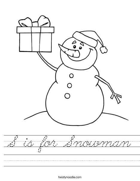 Snowman with a Present Worksheet