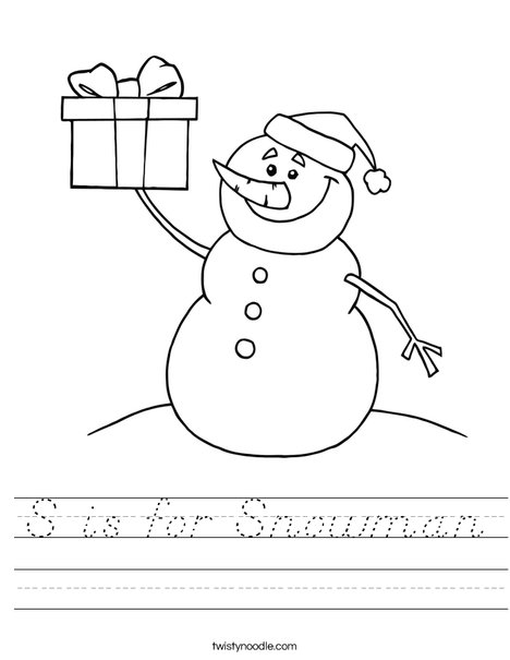 Snowman with a Present Worksheet