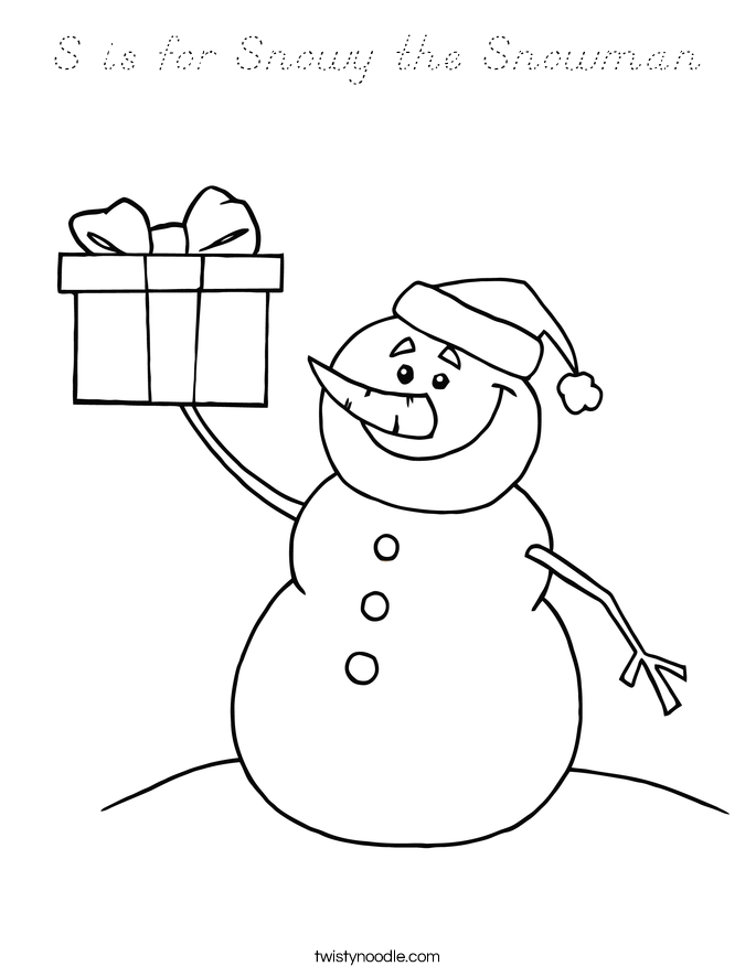 S is for Snowy the Snowman Coloring Page