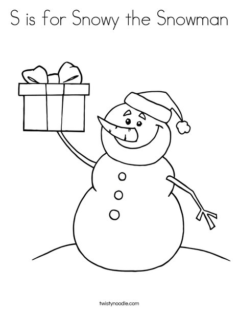 Snowman with a Present Coloring Page