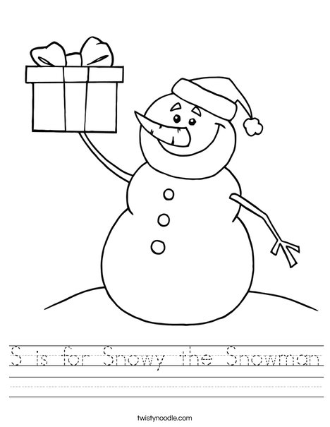 Snowman with a Present Worksheet