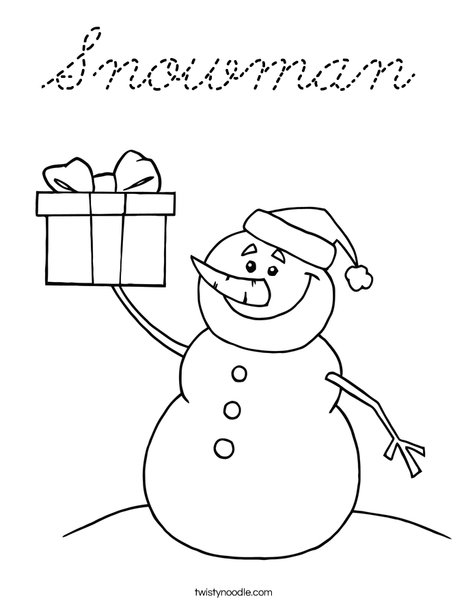Snowman with a Present Coloring Page