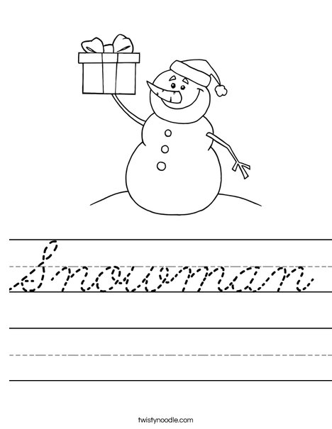 Snowman with a Present Worksheet