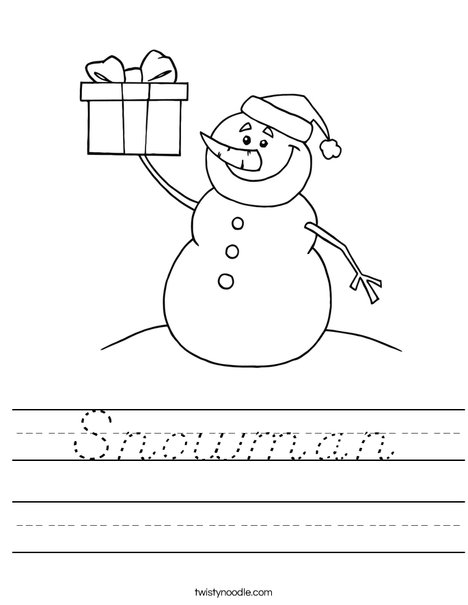 Snowman with a Present Worksheet