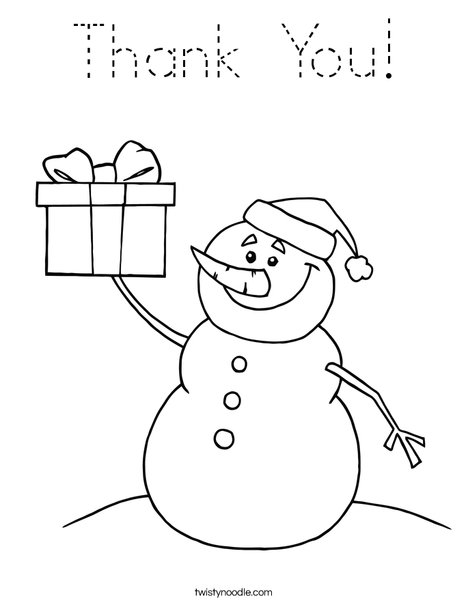 Snowman with a Present Coloring Page