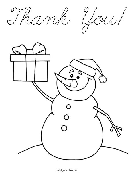 Snowman with a Present Coloring Page