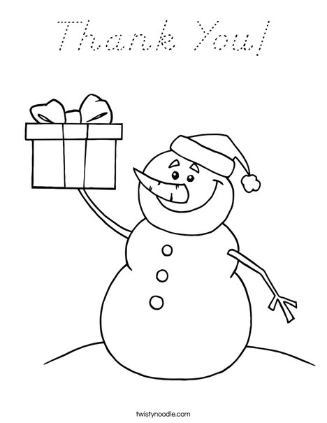 Snowman with a Present Coloring Page