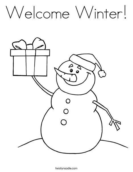 Snowman with a Present Coloring Page