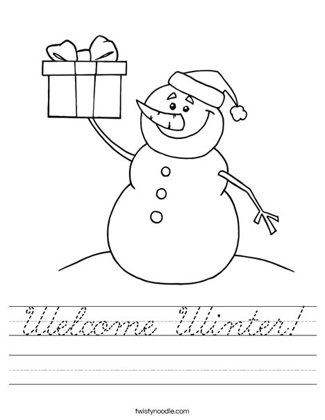 Snowman with a Present Worksheet