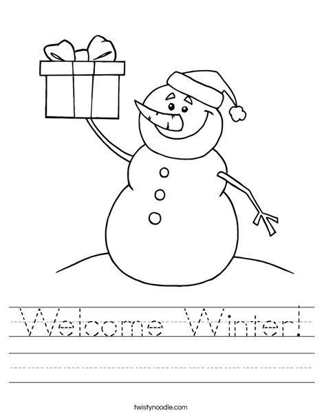 Snowman with a Present Worksheet