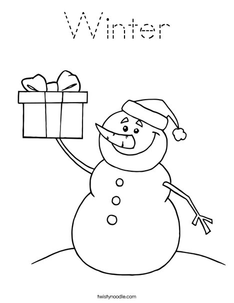 Snowman with a Present Coloring Page