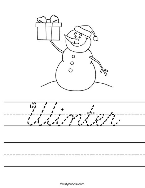Snowman with a Present Worksheet