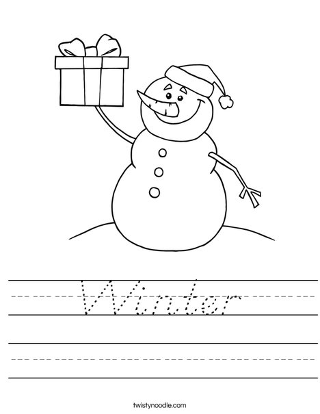 Snowman with a Present Worksheet