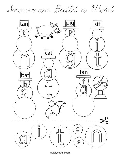 Snowman Build a Word Coloring Page