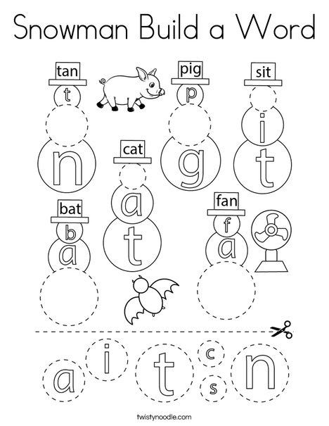 Snowman Build a Word Coloring Page
