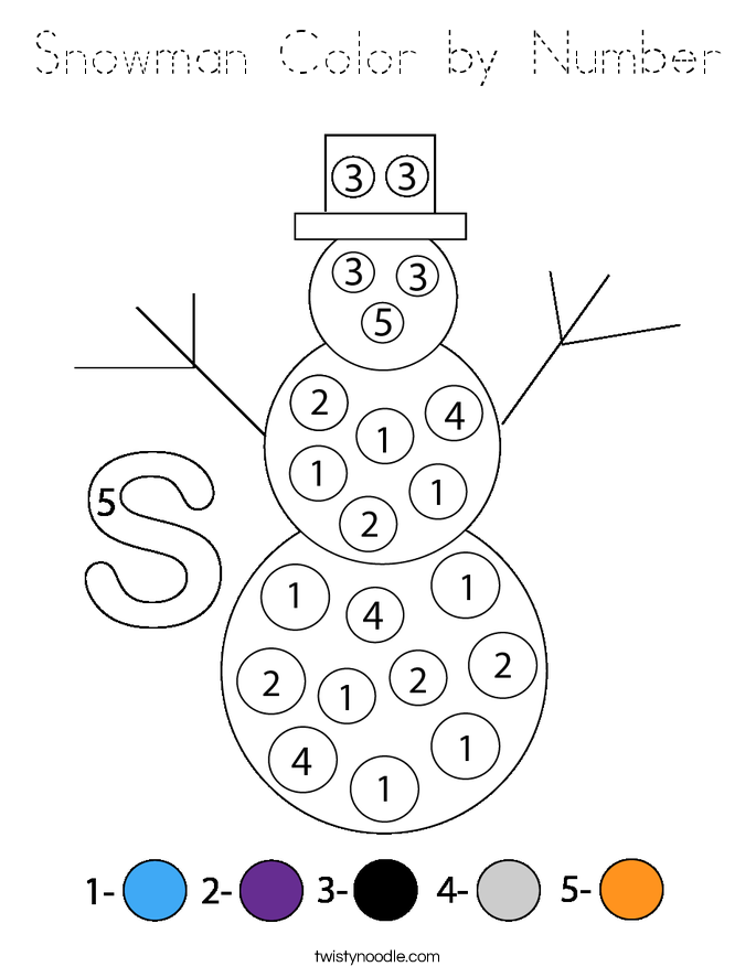 Snowman Color by Number Coloring Page