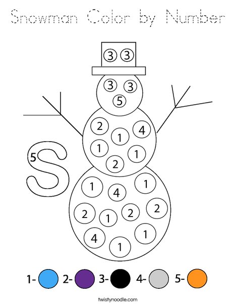Snowman Color By Number Coloring Page