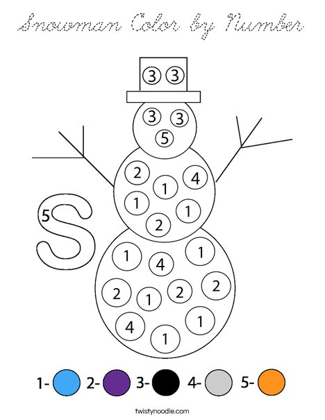 Snowman Color By Number Coloring Page