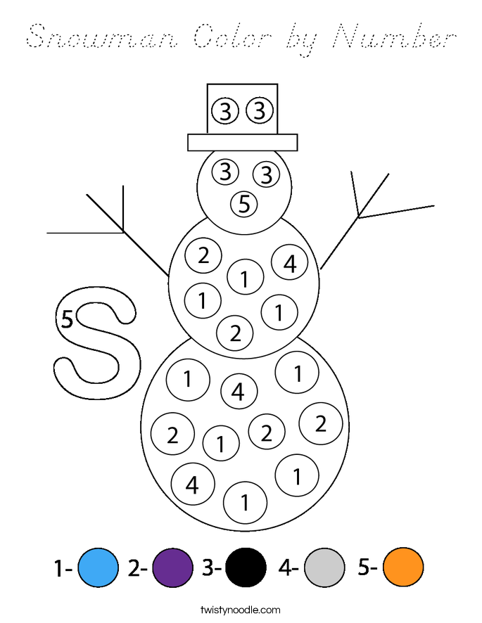 Snowman Color by Number Coloring Page
