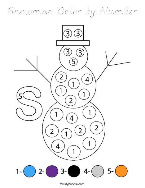 Snowman Color By Number Coloring Page