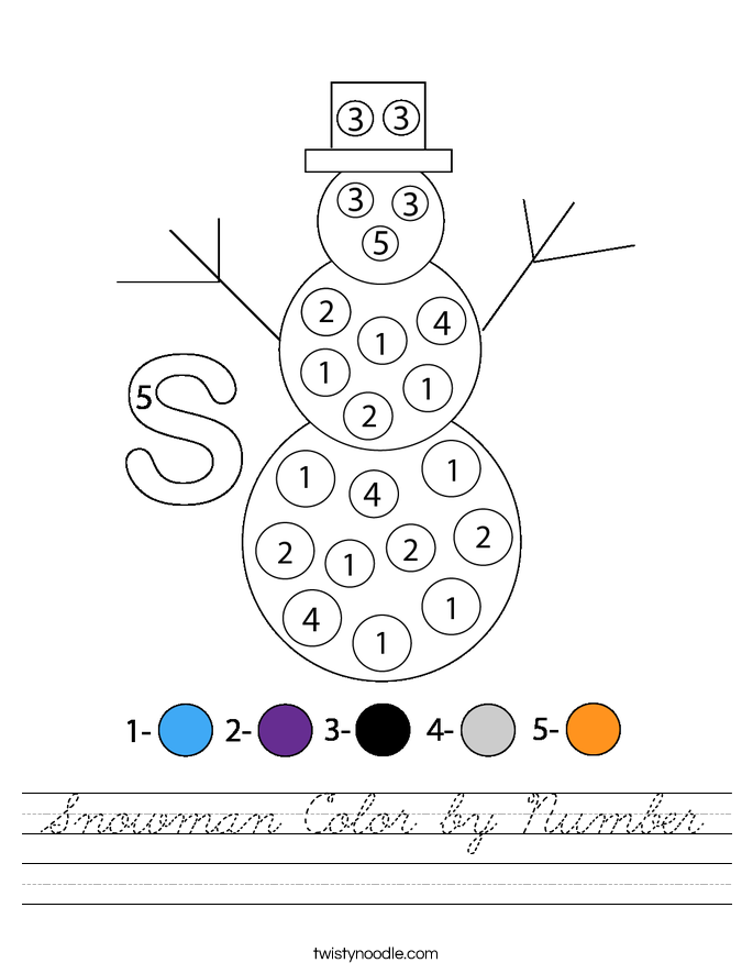 Snowman Color by Number Worksheet