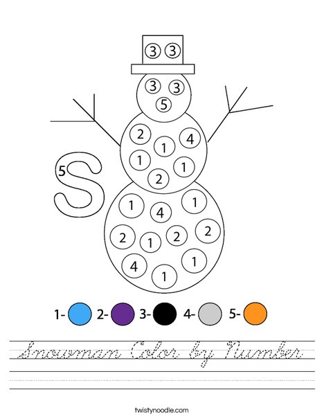 Snowman Color By Number Worksheet