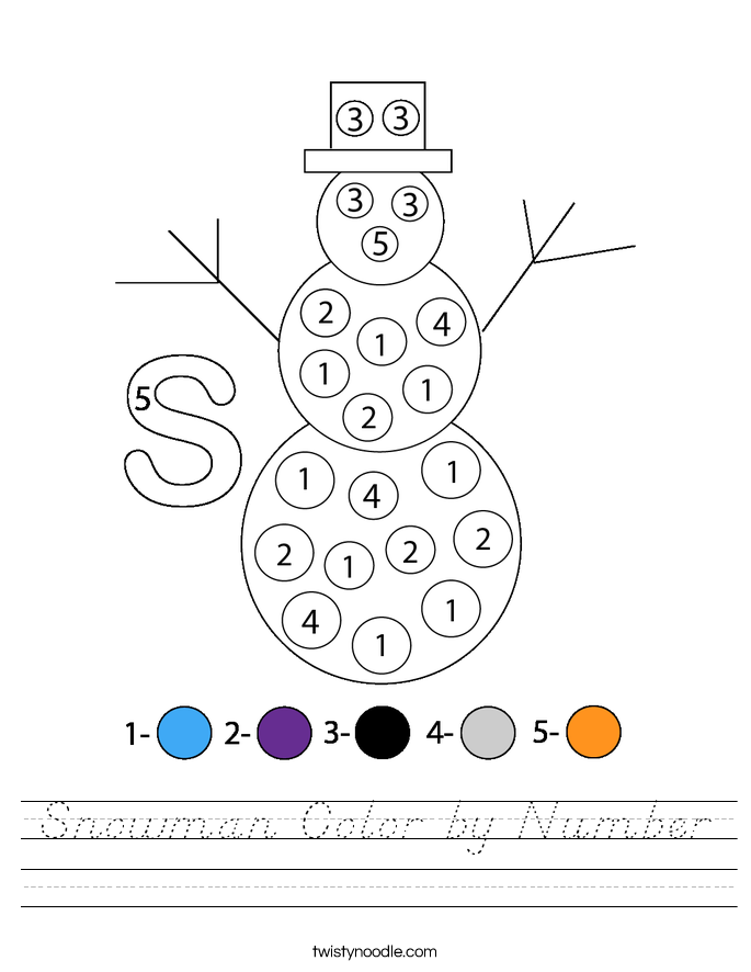 Snowman Color by Number Worksheet