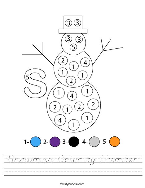 Snowman Color By Number Worksheet