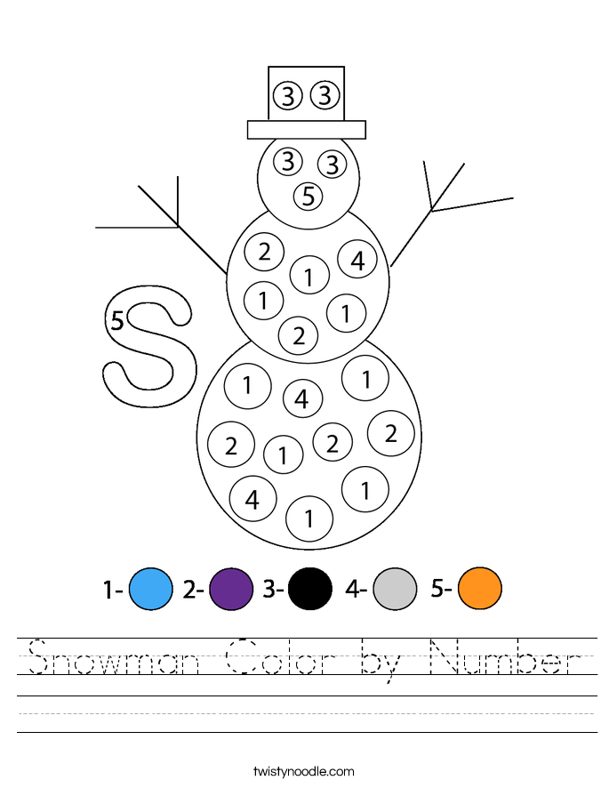 Snowman Color by Number Worksheet