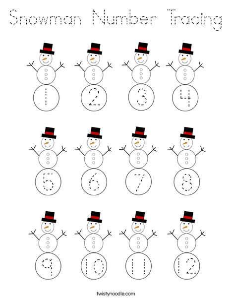 Snowman Number Tracing Coloring Page