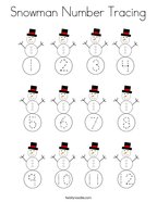 Snowman Number Tracing Coloring Page