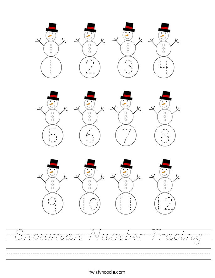 Snowman Number Tracing Worksheet